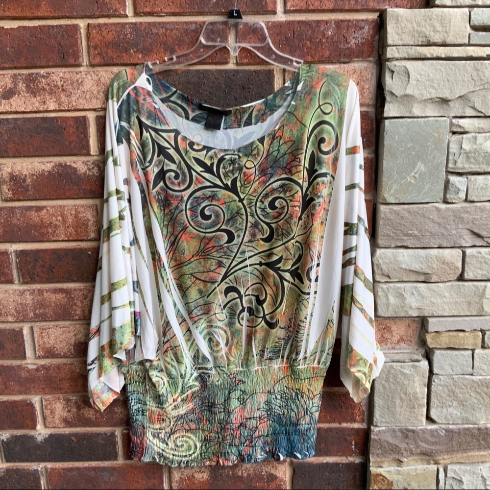 Design Works Colorful Blouse w Block Sleeves XL